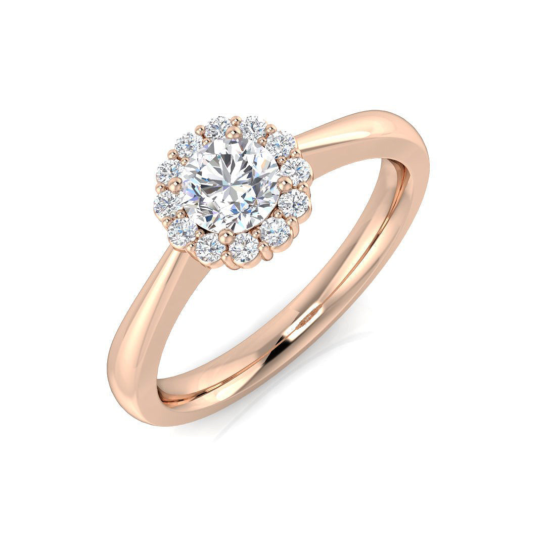 0.50 Carat Diamond Halo Ring UK in 10K/14K gold and platinum with certified lab-grown or natural diamonds