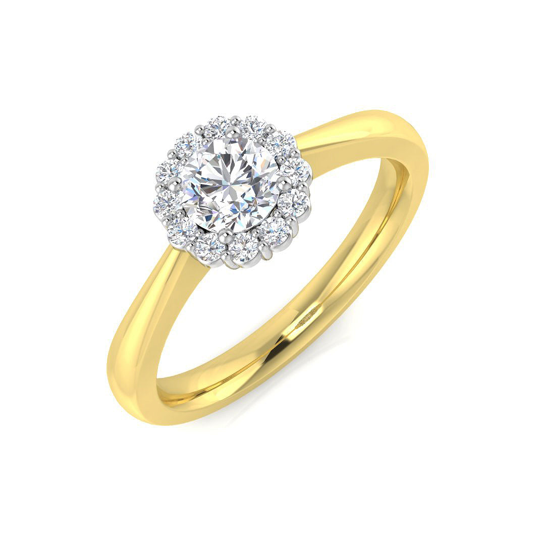 0.50 Carat Diamond Halo Ring UK in 10K/14K gold and platinum with certified lab-grown or natural diamonds