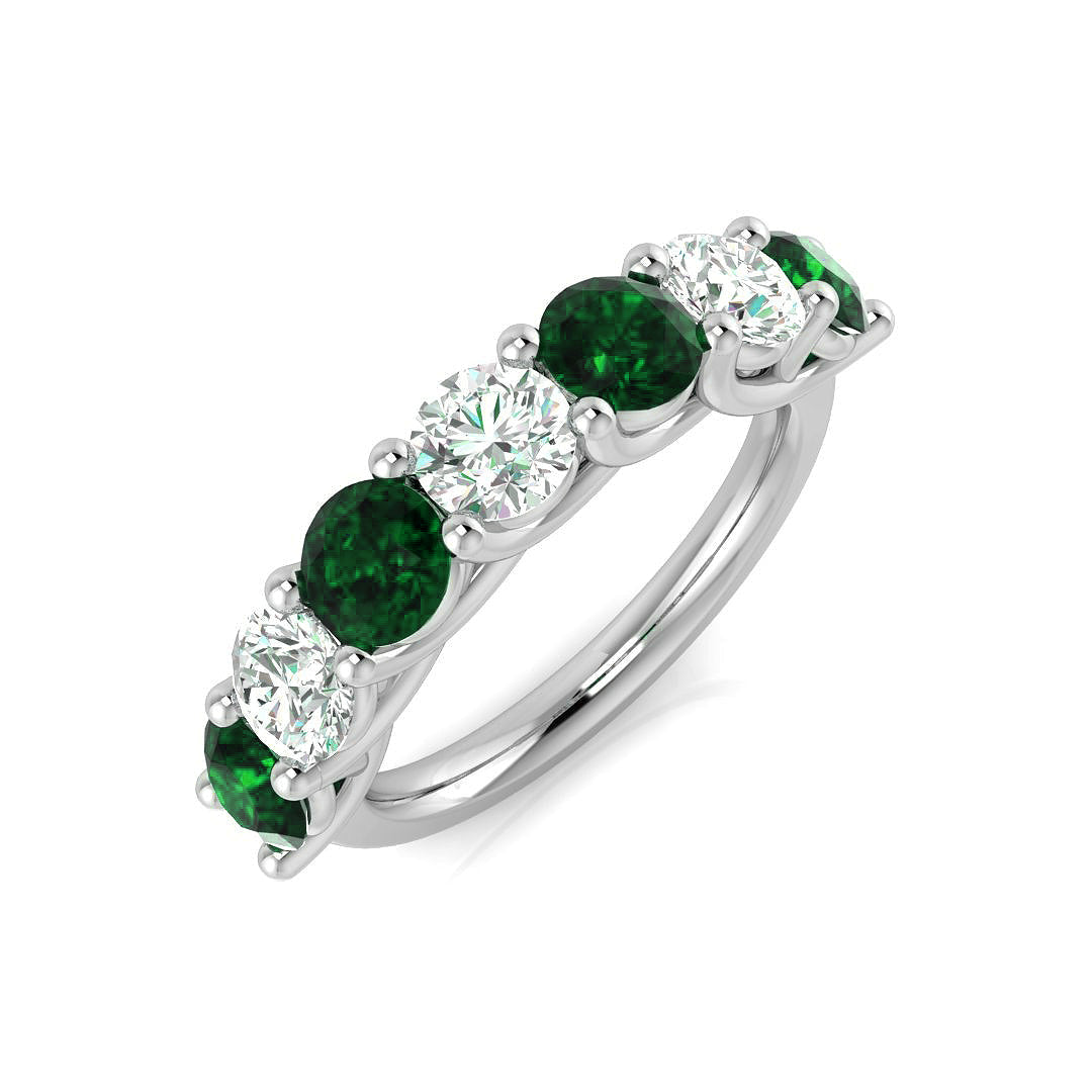 Emerald Half Eternity Ring with Round Natural Diamonds in 10K/14K gold and platinum with certified lab-grown or natural diamonds