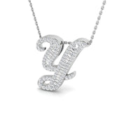 Paved Initial Diamond Pendant Necklace with Baguette & Round Diamonds in 10K/14K gold and platinum with certified lab-grown or natural diamonds