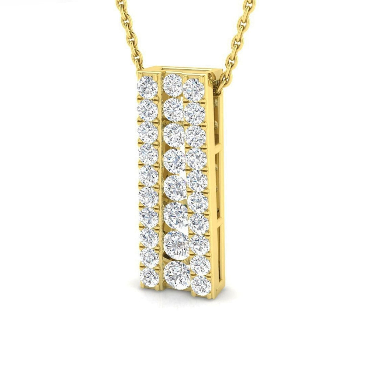 Diamond Bar Pendant Vertical Multi Row Cluster Design in Gold & in 10K/14K gold and platinum with certified lab-grown or natural diamonds