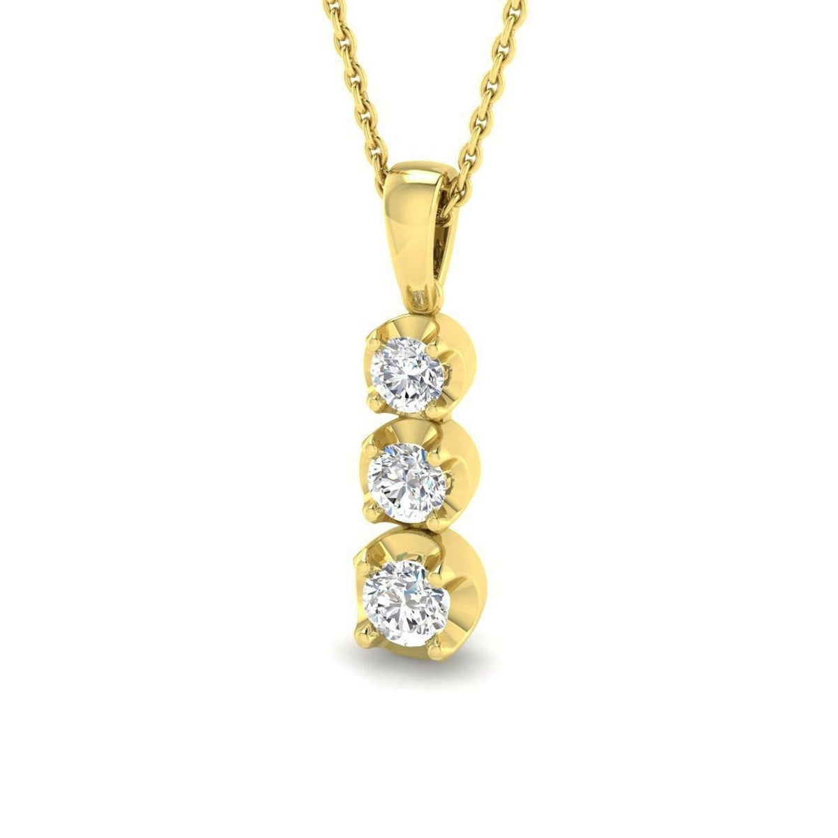 Lab Grown Three Stone Diamond Pendant Without Chain UK Hallmarked in 10K/14K gold and platinum with certified lab-grown or natural diamonds