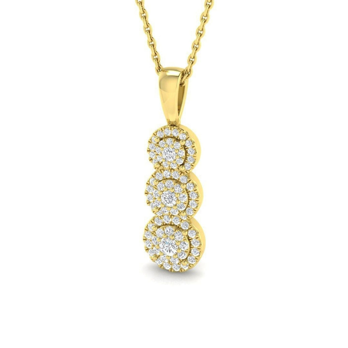 Cluster Halo Diamond Drop Pendant Three Stone in 10K/14K gold and platinum with certified lab-grown or natural diamonds