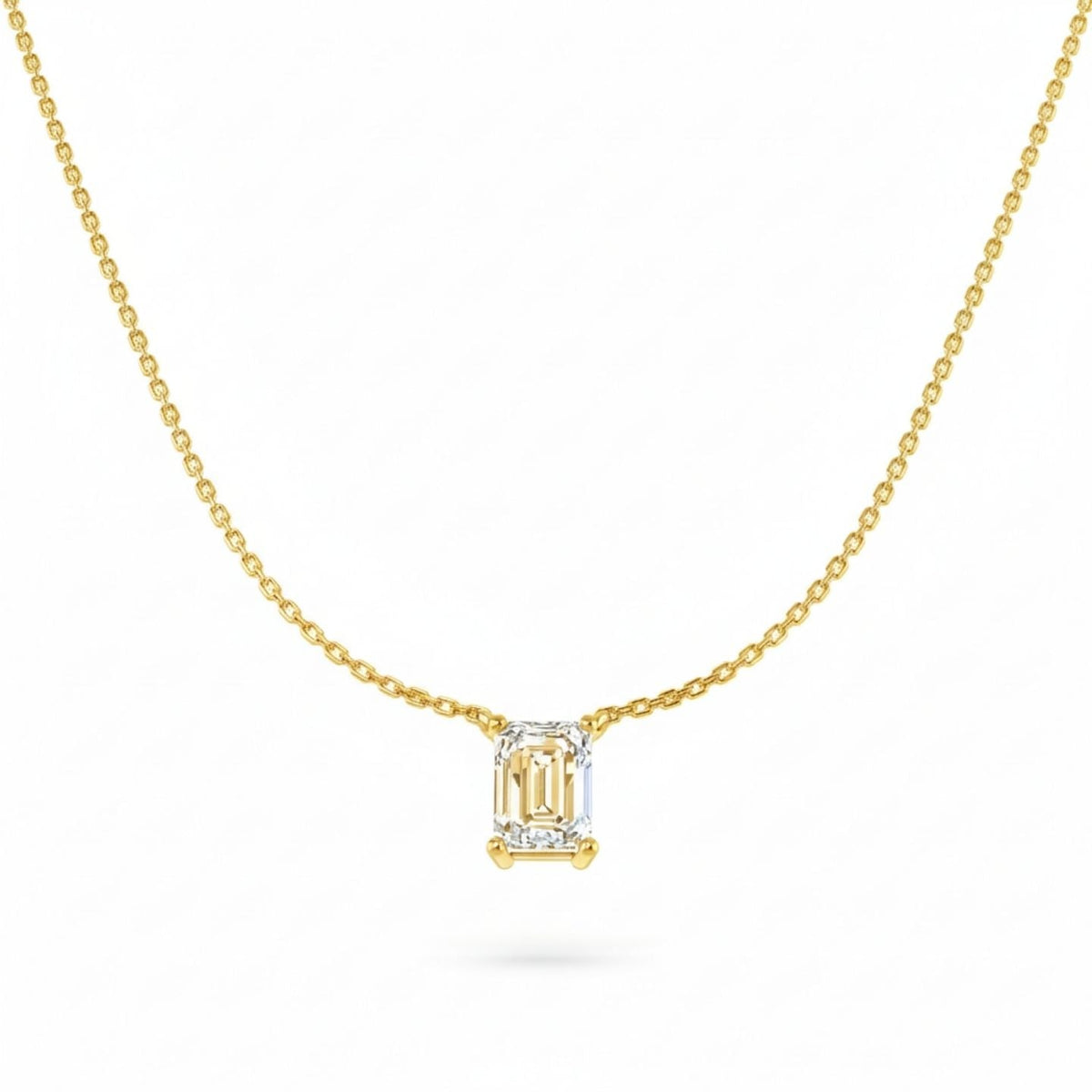 Lab Grown Emerald Cut Diamond Necklace in 10K/14K gold and platinum with certified lab-grown or natural diamonds