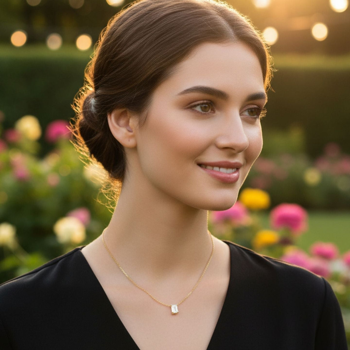 Lab Grown Emerald Cut Diamond Necklace in 10K/14K gold and platinum with certified lab-grown or natural diamonds