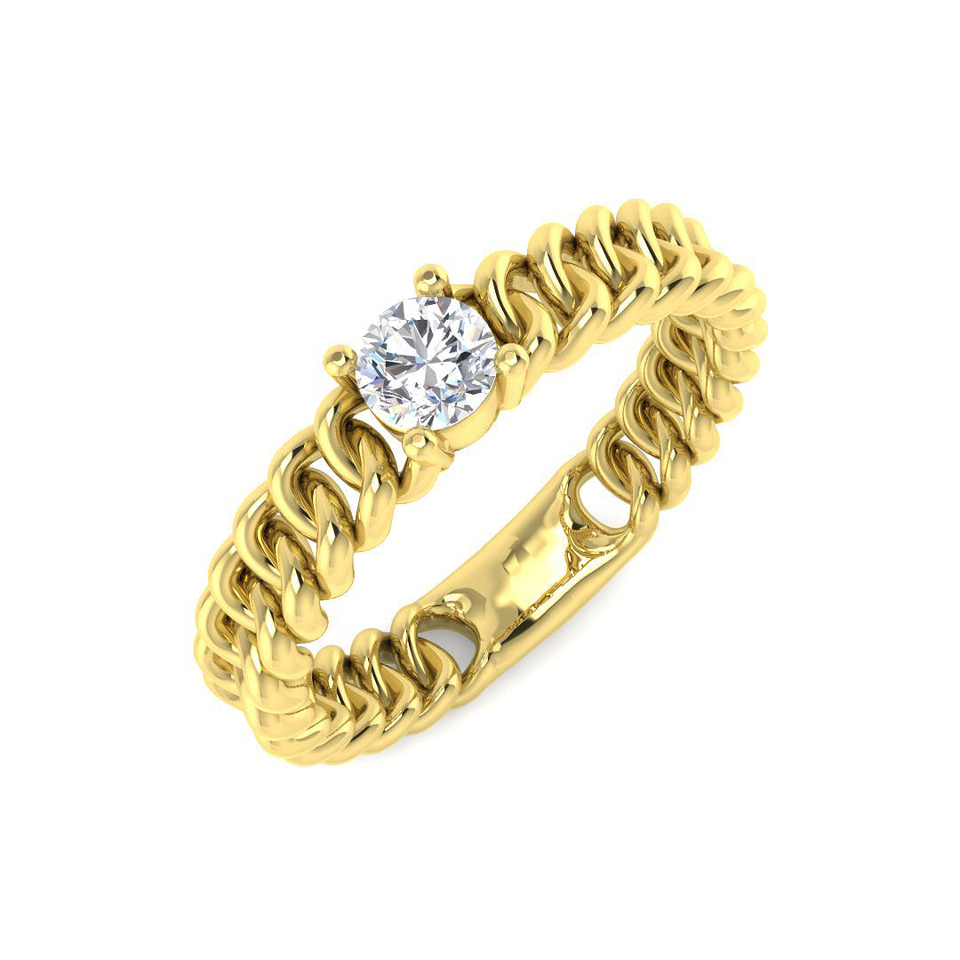 Chain-Link Round Diamond Solitaire Ring in 10K/14K gold and platinum with certified lab-grown or natural diamonds
