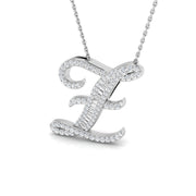 Paved Initial Diamond Pendant Necklace with Baguette & Round Diamonds in 10K/14K gold and platinum with certified lab-grown or natural diamonds