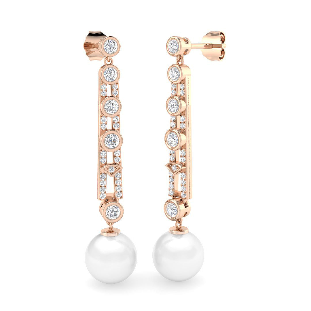 Pearl Diamond Drop Earrings in 10K/14K gold and platinum with certified lab-grown or natural diamonds