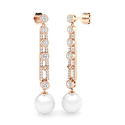 Pearl Diamond Drop Earrings in 10K/14K gold and platinum with certified lab-grown or natural diamonds