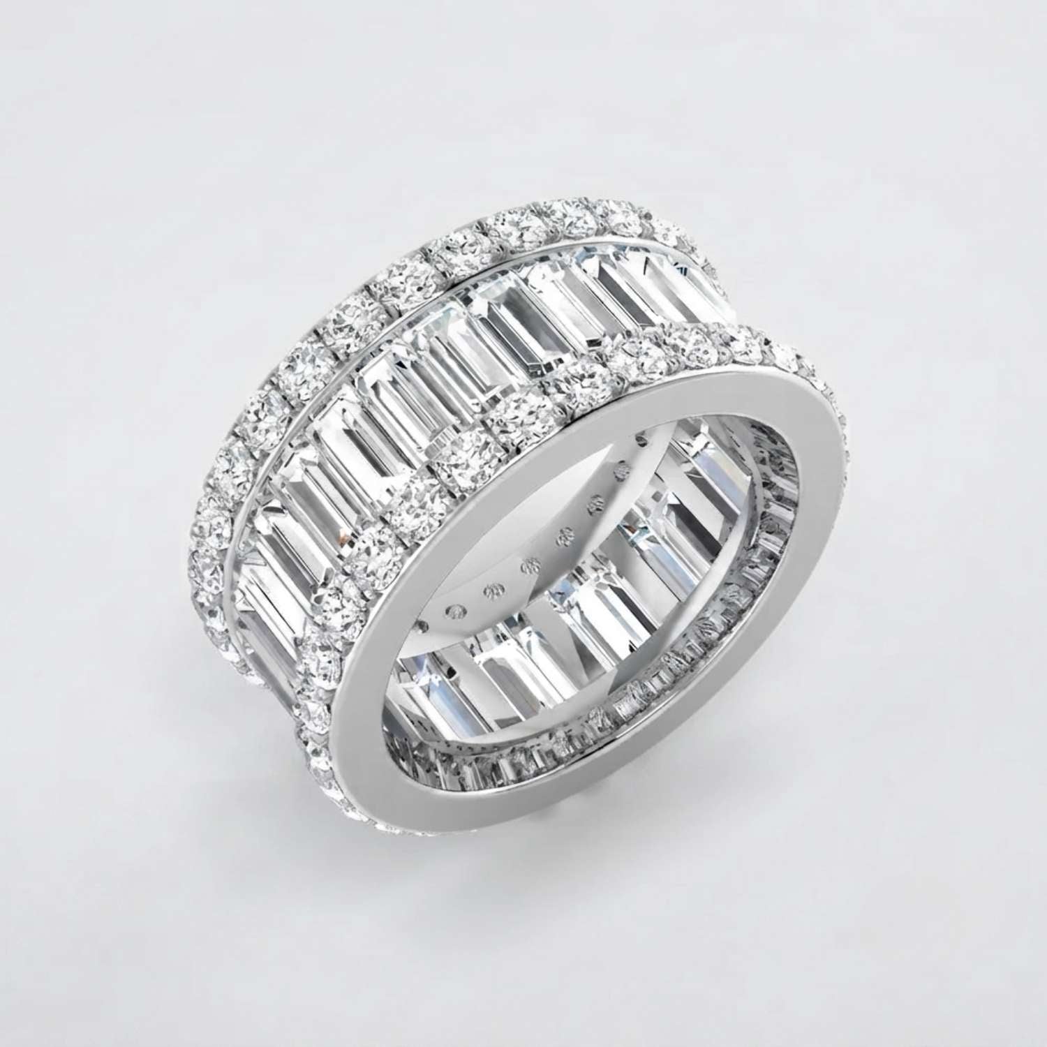 Baguette & Round Diamond Triple Row Eternity Ring in 10K/14K gold and platinum with certified lab-grown or natural diamonds