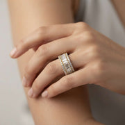 Baguette & Round Diamond Triple Row Eternity Ring in 10K/14K gold and platinum with certified lab-grown or natural diamonds