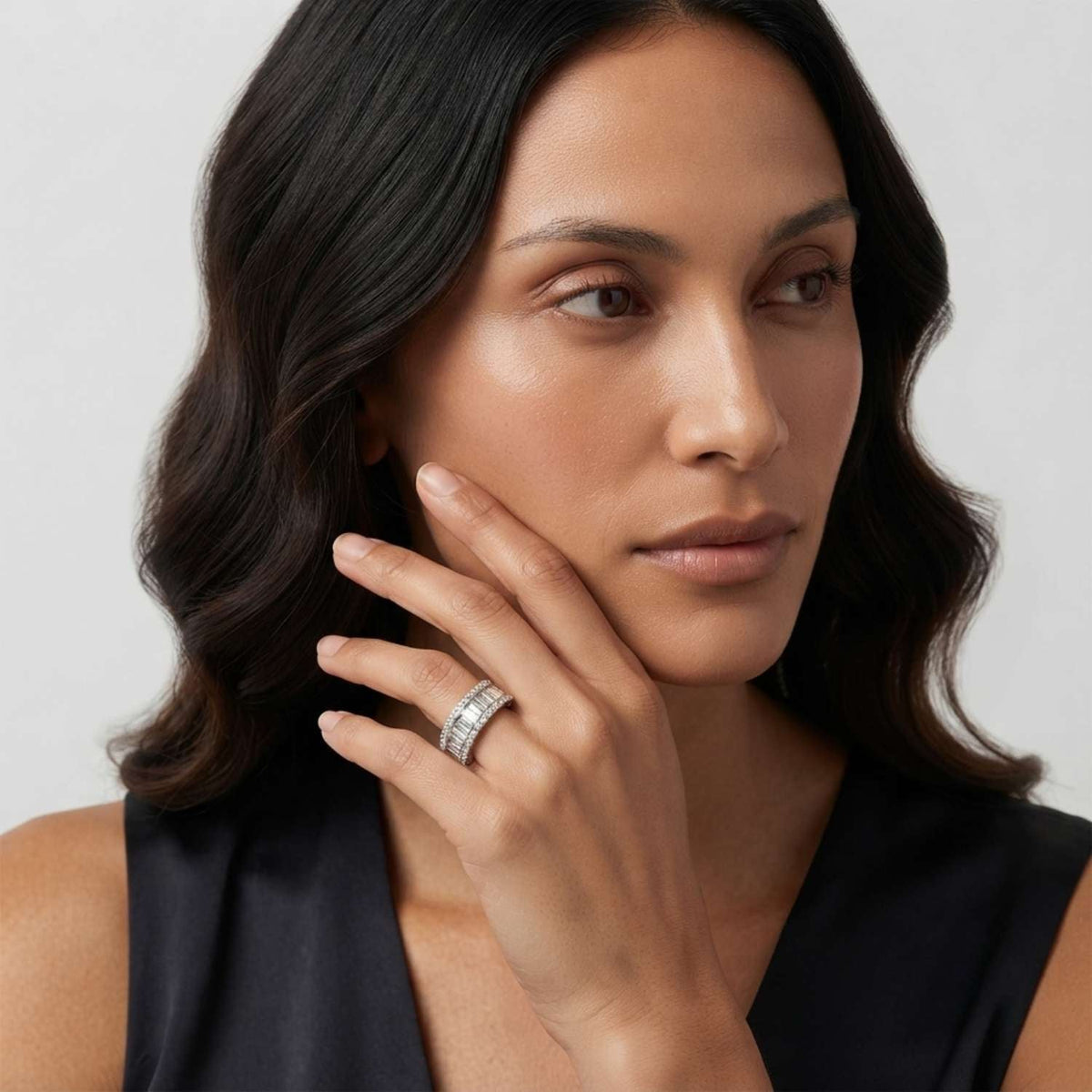 Baguette & Round Diamond Triple Row Eternity Ring in 10K/14K gold and platinum with certified lab-grown or natural diamonds