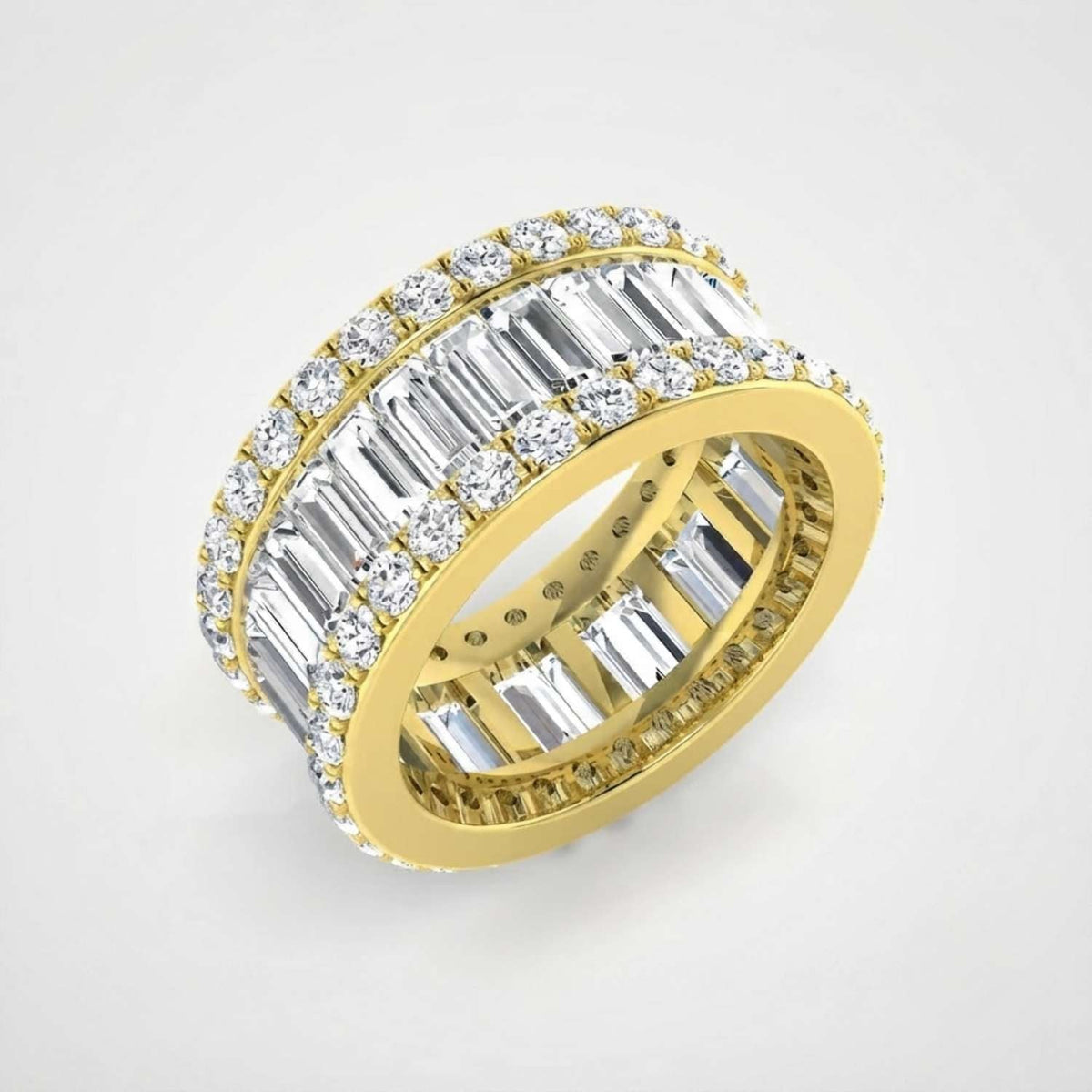 Baguette & Round Diamond Triple Row Eternity Ring in 10K/14K gold and platinum with certified lab-grown or natural diamonds