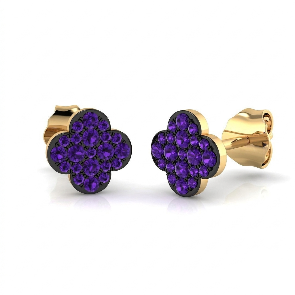 Amethyst Clover Stud Earrings in 10K/14K gold and platinum with certified lab-grown or natural diamonds