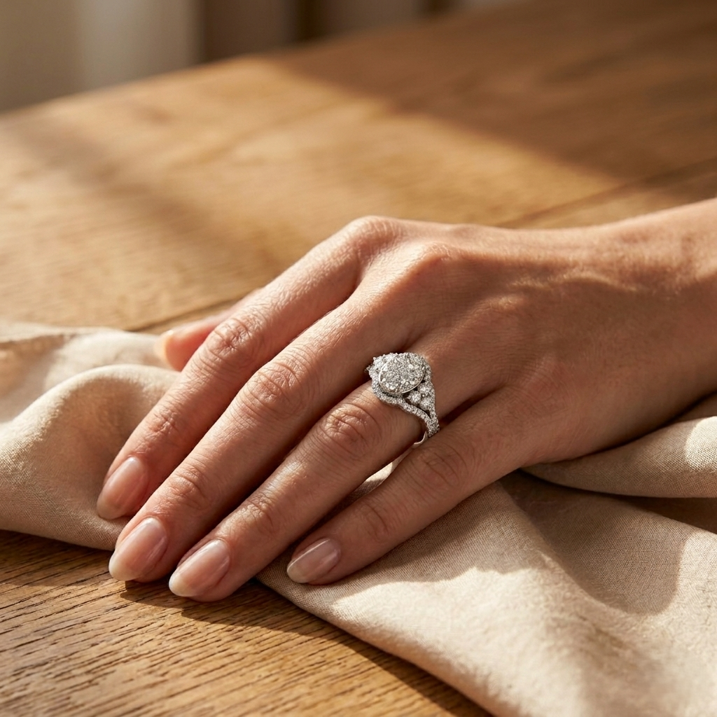 Cluster Halo Diamond Engagement Ring in 10K/14K gold and platinum with certified lab-grown or natural diamonds