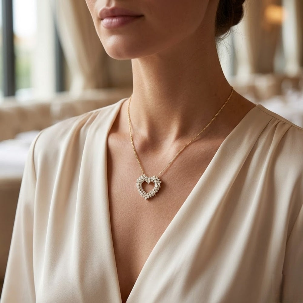 Cluster Diamond Heart Pendant in 10K/14K gold and platinum with certified lab-grown or natural diamonds
