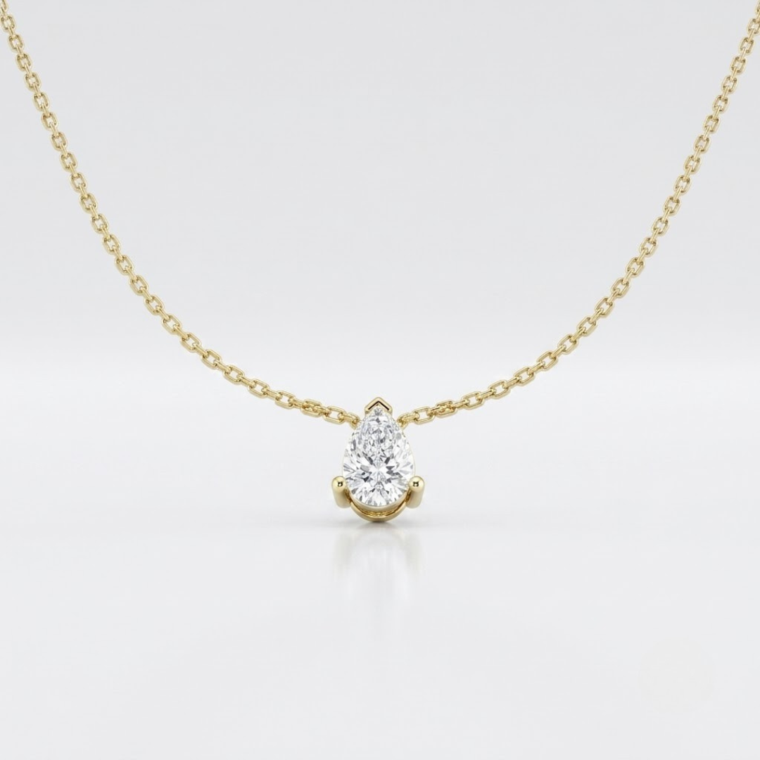 Lab Grown Pear Diamond Solitaire Necklace in 10K/14K gold and platinum with certified lab-grown or natural diamonds