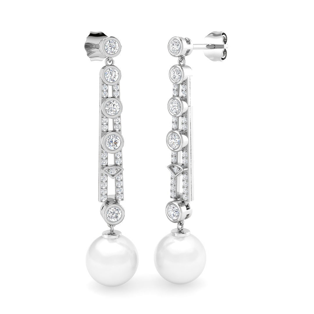 Pearl Diamond Drop Earrings in 10K/14K gold and platinum with certified lab-grown or natural diamonds