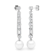 Pearl Diamond Drop Earrings in 10K/14K gold and platinum with certified lab-grown or natural diamonds