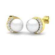 Pearl Diamond Stud Earrings with Push Back Clasp - UK Hallmarked in 10K/14K gold and platinum with certified lab-grown or natural diamonds