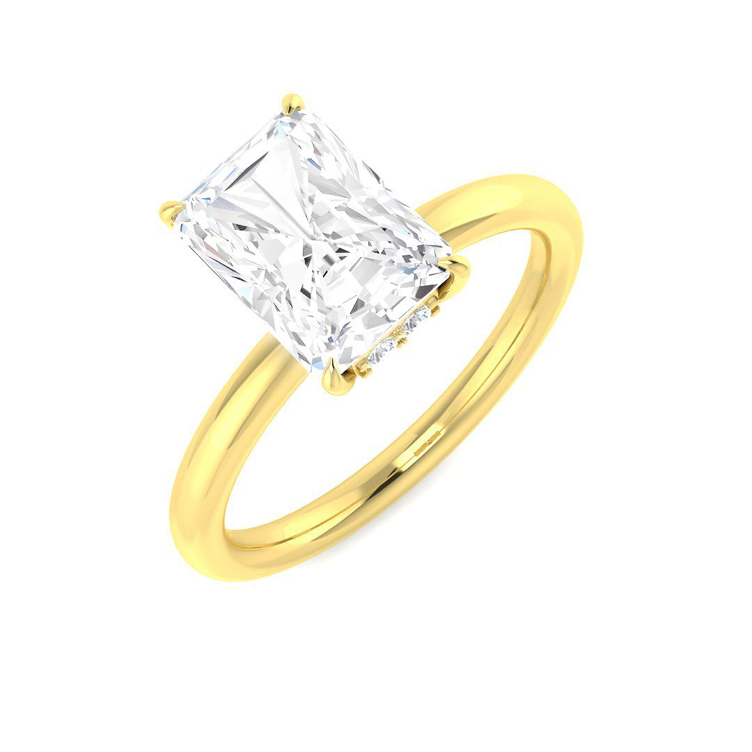 Radiant Cut Diamond Solitaire Ring with Hidden Halo in 10K/14K gold and platinum with certified lab-grown or natural diamonds