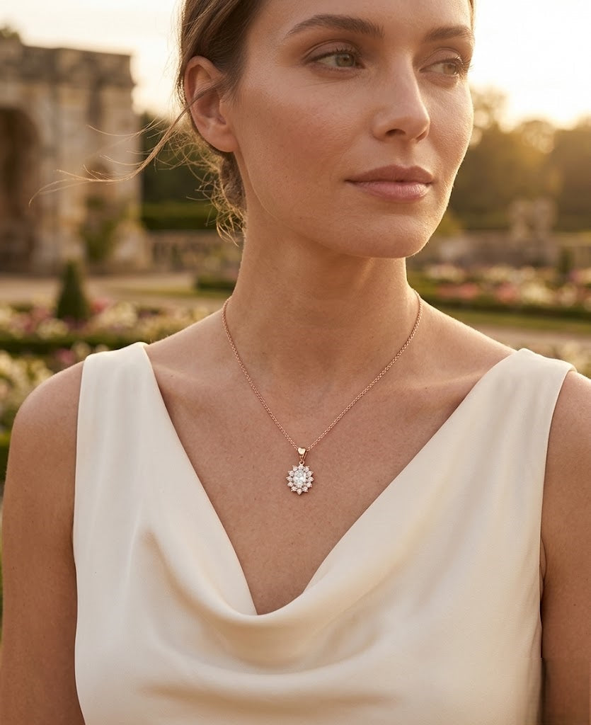 Oval Diamond Cluster Pendant in in 10K/14K gold and platinum with certified lab-grown or natural diamonds