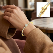 Natural Round Cut Prong Set Cluster Diamond Bangle with Box Lock in 10K/14K gold and platinum with certified lab-grown or natural diamonds