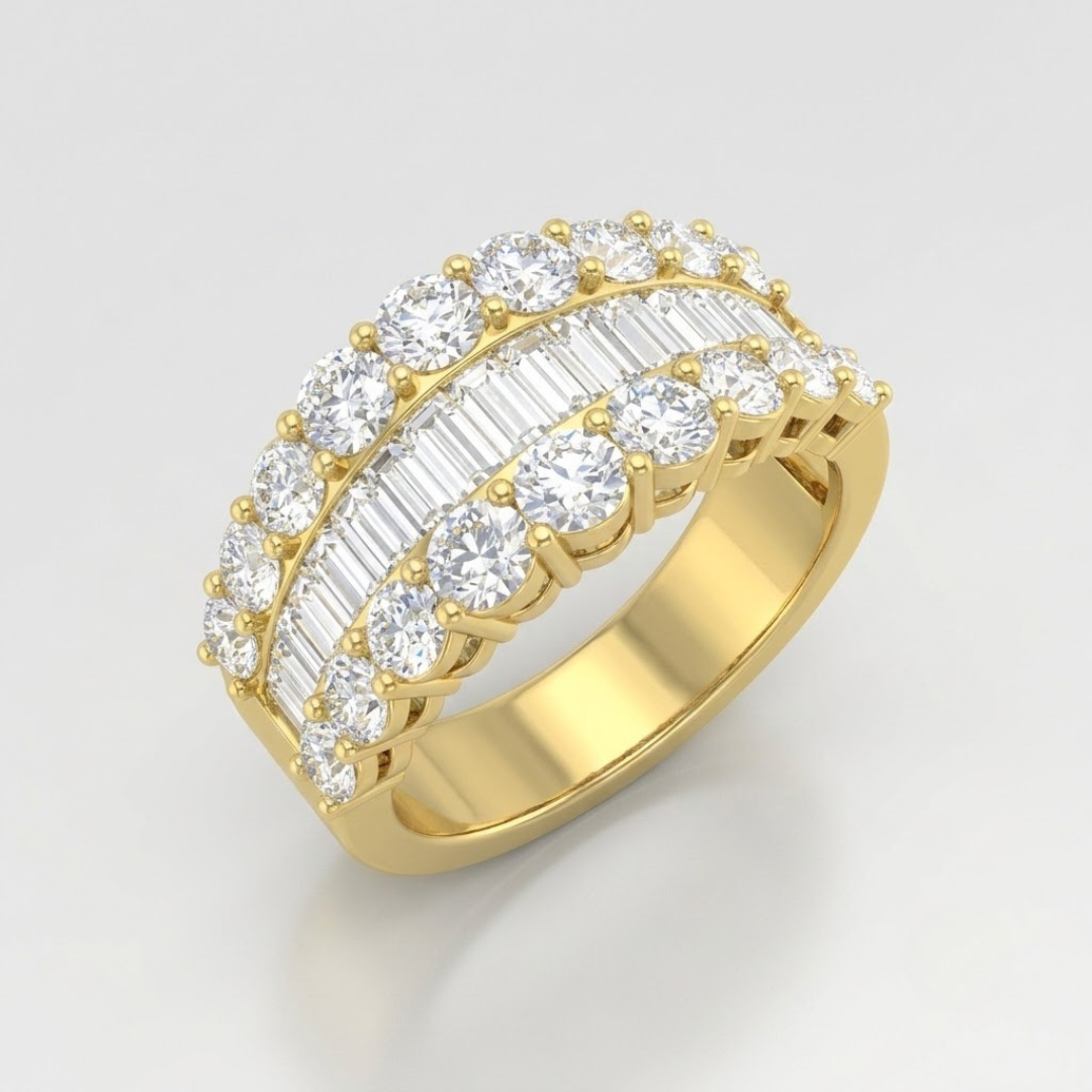 Baguette and Round Brilliant Diamond Platinum Half Eternity Ring in 10K/14K gold and platinum with certified lab-grown or natural diamonds