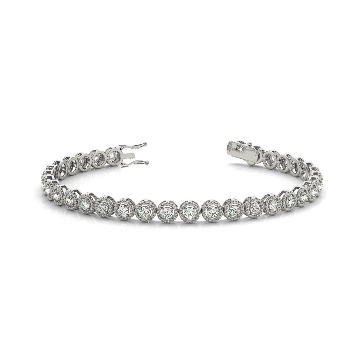 Bezel Set Rope Design Round Brilliant Diamond Tennis Bracelet in Gold or in 10K/14K gold and platinum with certified lab-grown or natural diamonds