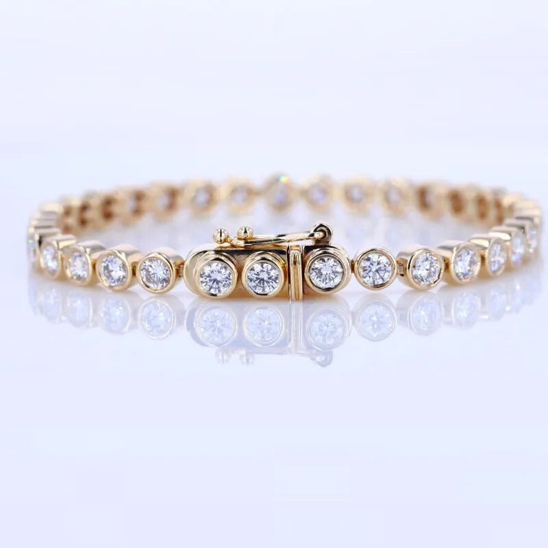 Bezel Set Diamond Tennis Bracelet in 10K/14K gold and platinum with certified lab-grown or natural diamonds