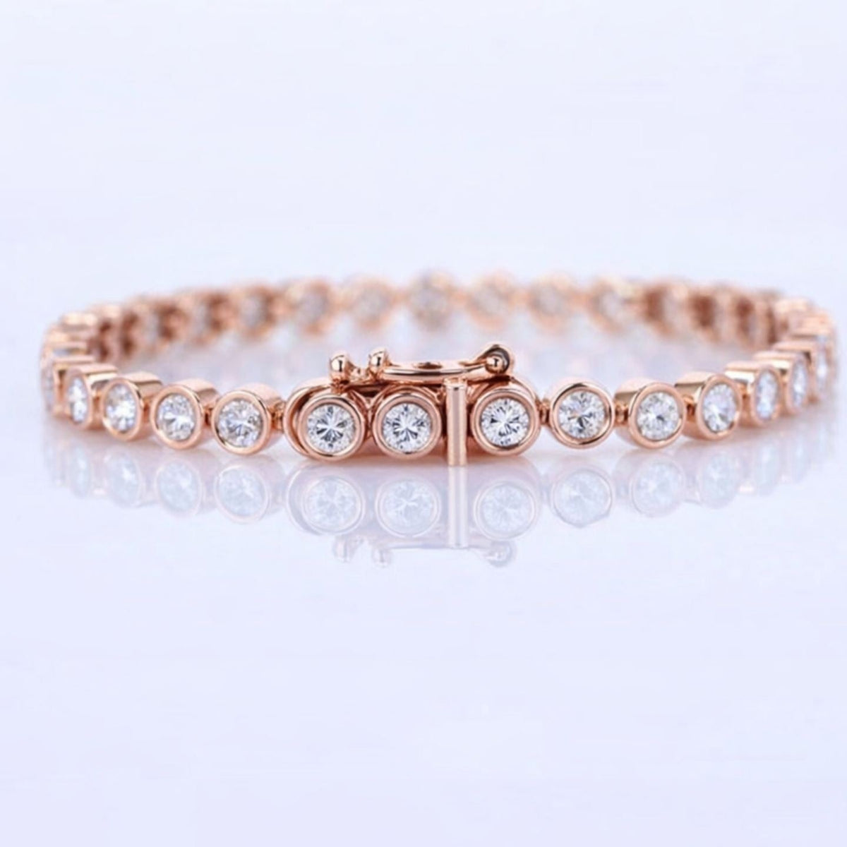 Bezel Set Diamond Tennis Bracelet in 10K/14K gold and platinum with certified lab-grown or natural diamonds