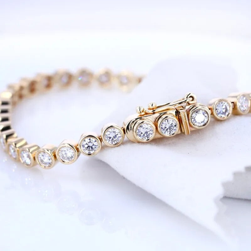 Bezel Set Diamond Tennis Bracelet in 10K/14K gold and platinum with certified lab-grown or natural diamonds