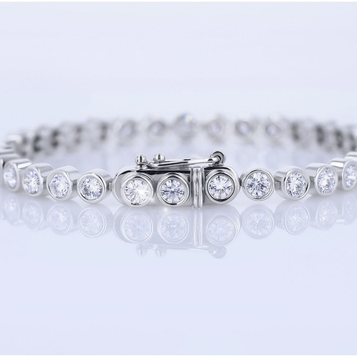 Bezel Set Diamond Tennis Bracelet in 10K/14K gold and platinum with certified lab-grown or natural diamonds