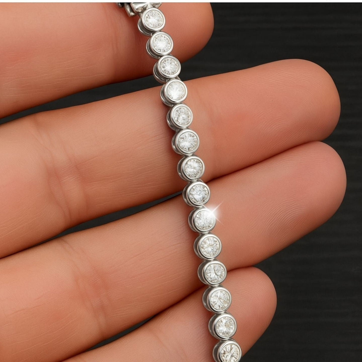Bezel Set Diamond Tennis Bracelet in 10K/14K gold and platinum with certified lab-grown or natural diamonds
