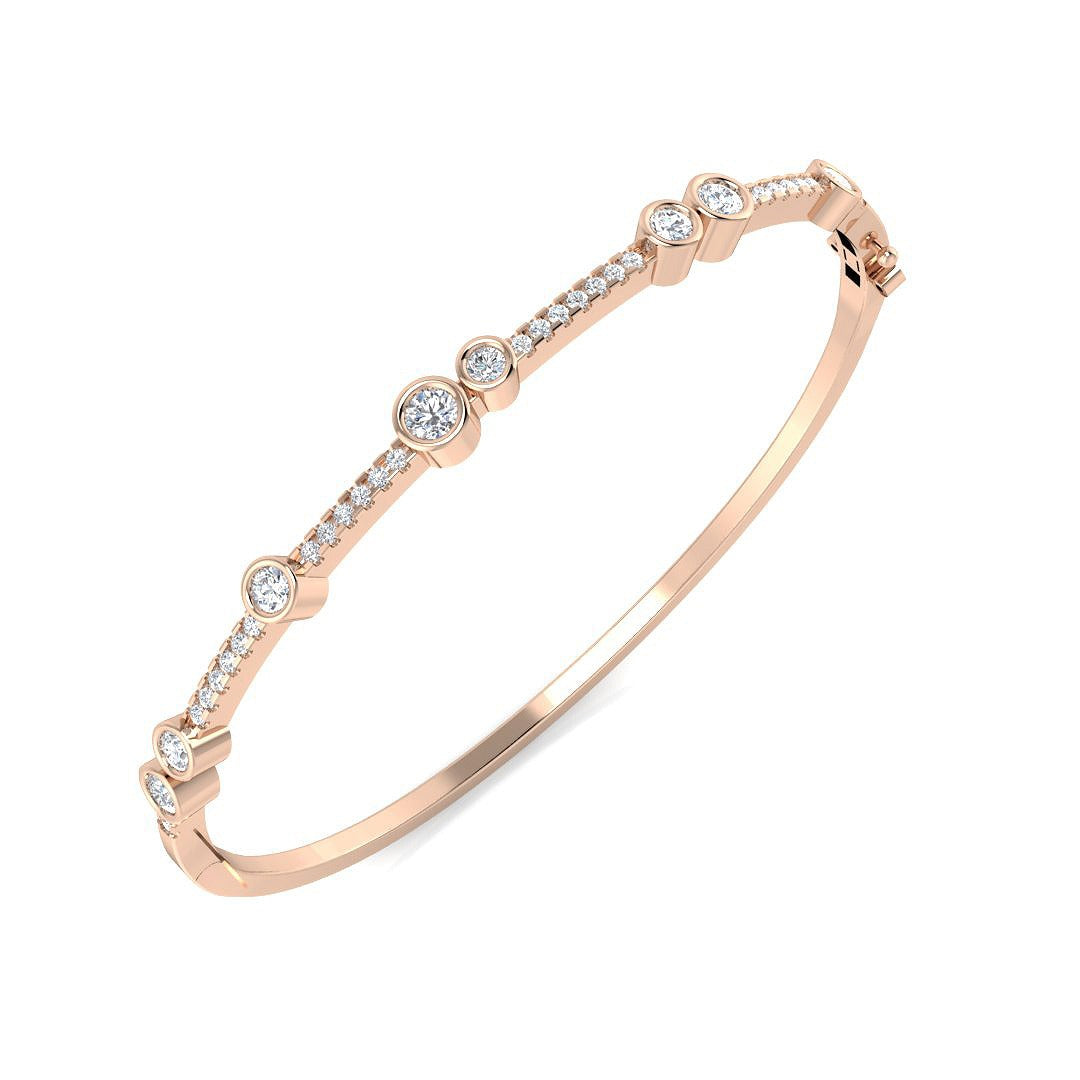 Round Cut Bezel & Pave Set Natural Diamond Bangle with Hinged and Box Clasp in 10K/14K gold and platinum with certified lab-grown or natural diamonds