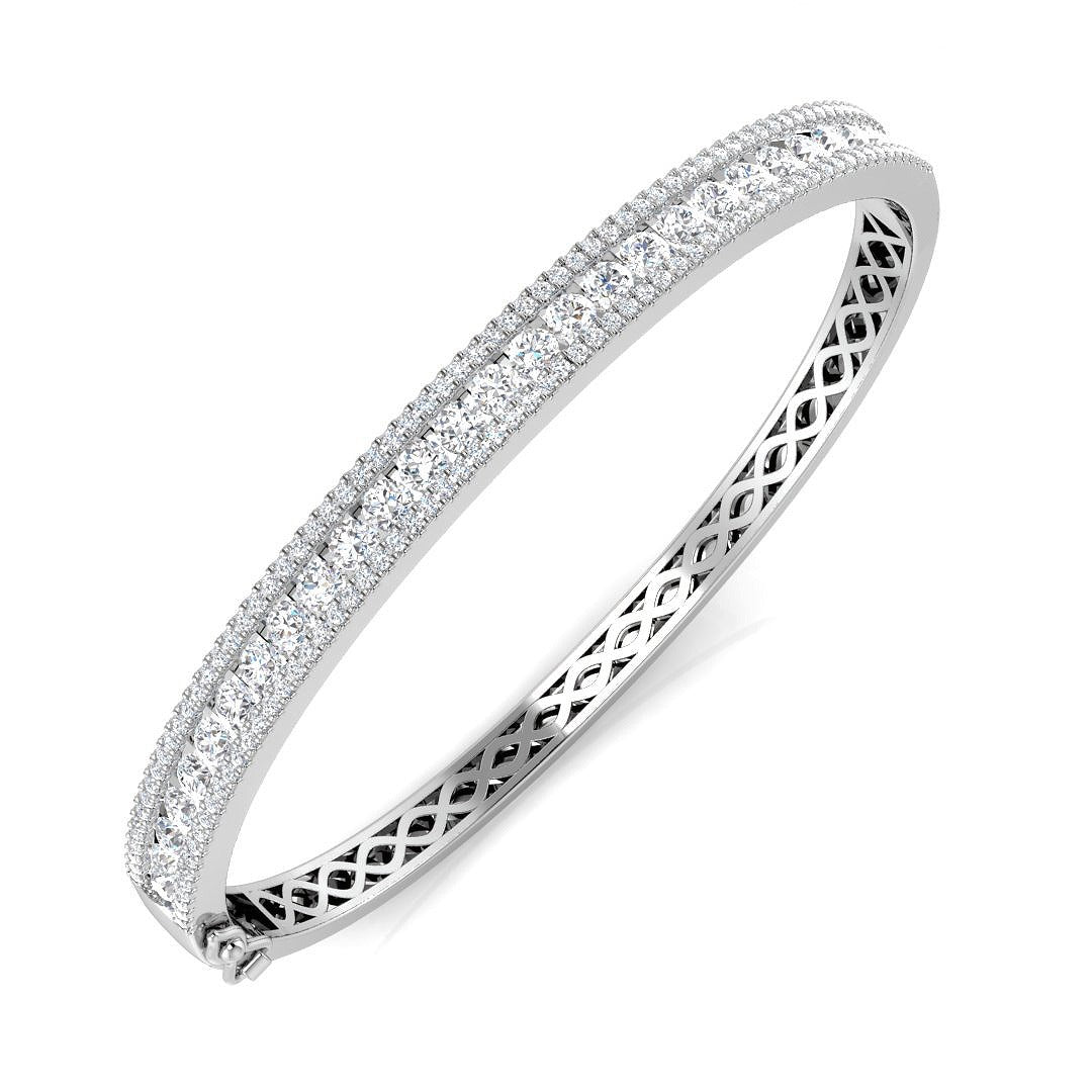 Round Cut Lab Grown Diamond Half Eternity Bangle with Hinged Box Clasp in 10K/14K gold and platinum with certified lab-grown or natural diamonds