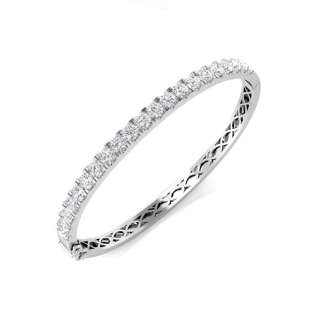 Round Natural Diamond Prong Set Eternity Bangle with Hinged Box Clasp in 10K/14K gold and platinum with certified lab-grown or natural diamonds
