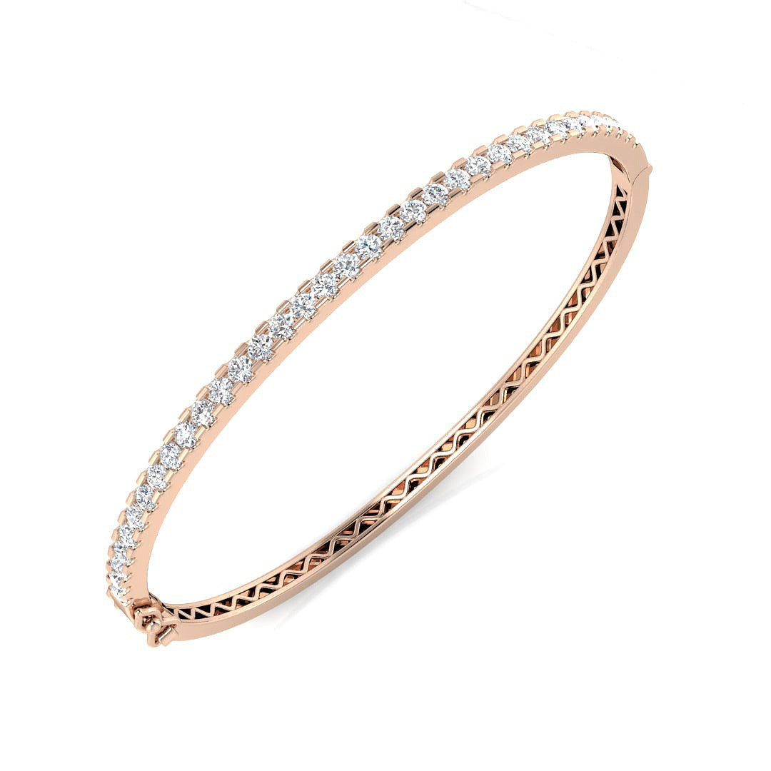 and Platinum Natural Round Cut Diamond Half Eternity Bangle with Hinged Lock in 10K/14K gold and platinum with certified lab-grown or natural diamonds
