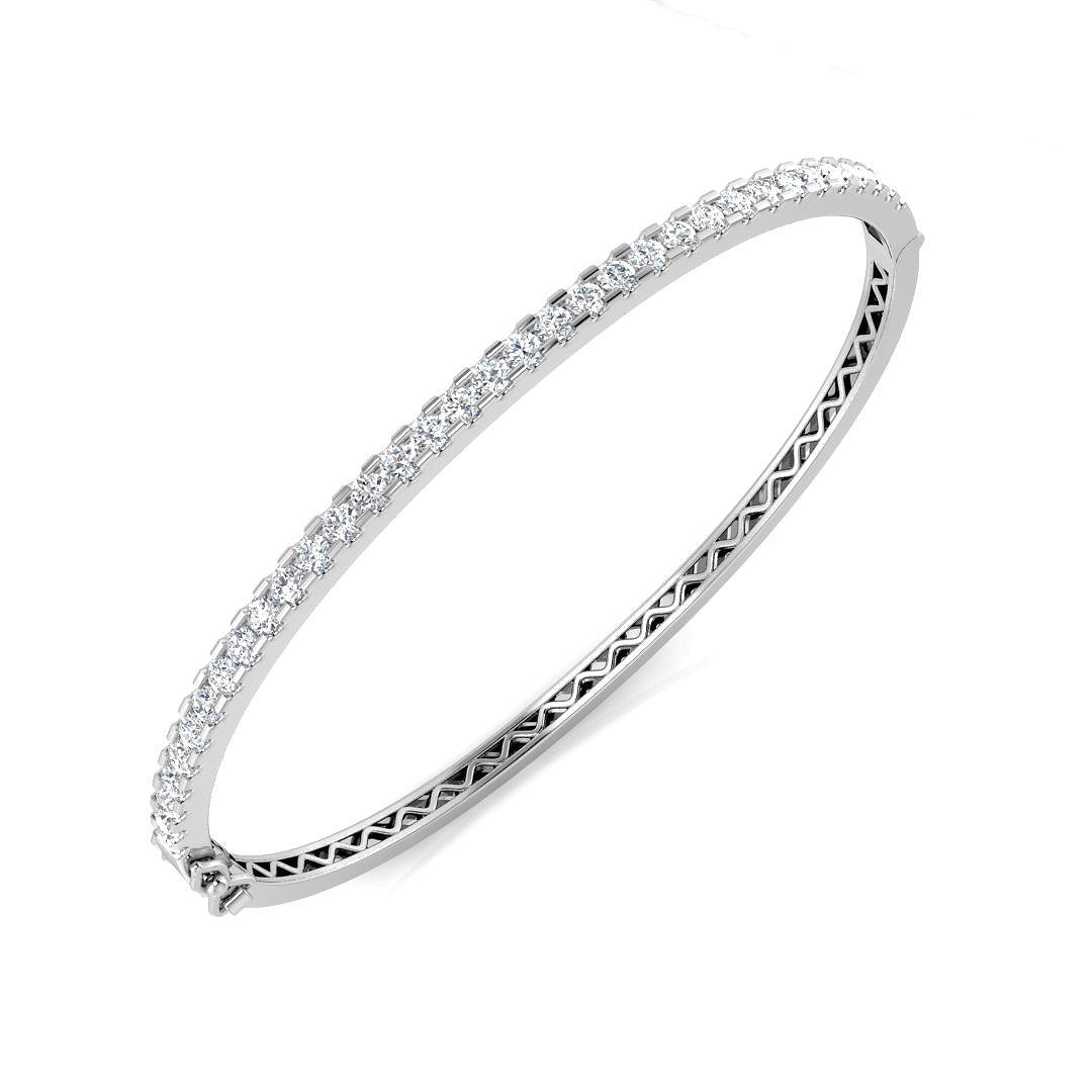 and Platinum Natural Round Cut Diamond Half Eternity Bangle with Hinged Lock in 10K/14K gold and platinum with certified lab-grown or natural diamonds