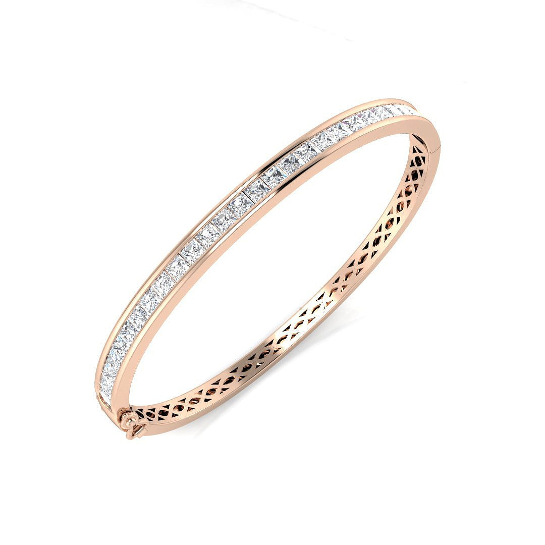 Natural Princess Cut Channel Set Diamond Bangle in Channel Set with Hinged Lock in 10K/14K gold and platinum with certified lab-grown or natural diamonds