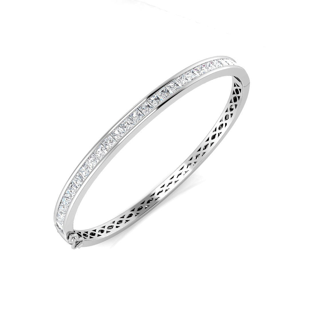 Natural Princess Cut Half Eternity Channel Set Hinged Diamond Bangle with Box Clasp in 10K/14K gold and platinum with certified lab-grown or natural diamonds