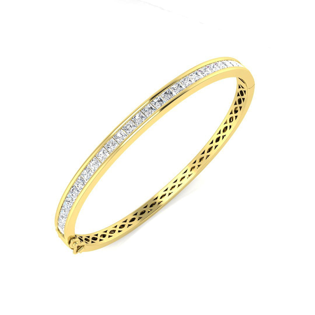 Natural Princess Cut Half Eternity Channel Set Hinged Diamond Bangle with Box Clasp in 10K/14K gold and platinum with certified lab-grown or natural diamonds