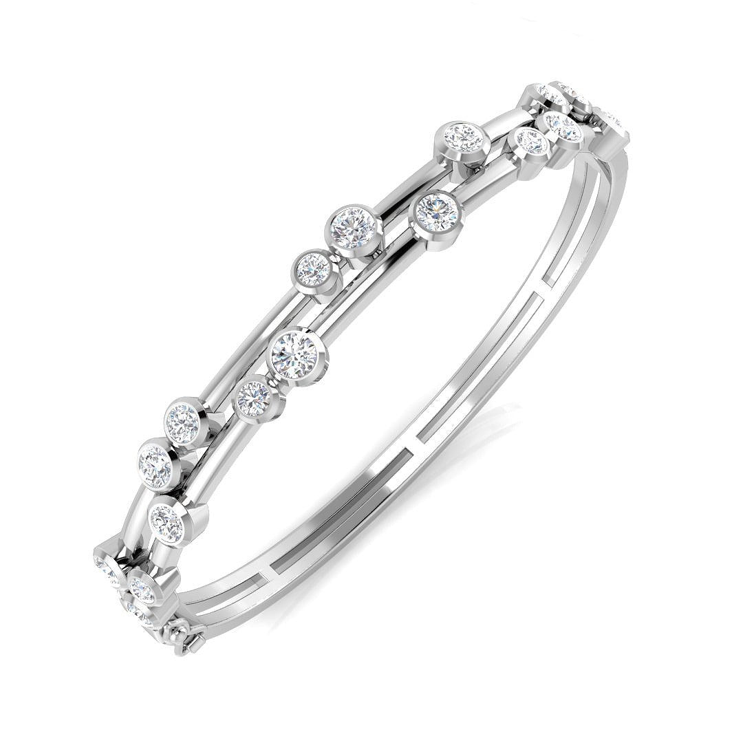 Round Cut Lab Grown Diamond Bezel Set Bubble Hinged Bangle with Box Clasp in 10K/14K gold and platinum with certified lab-grown or natural diamonds