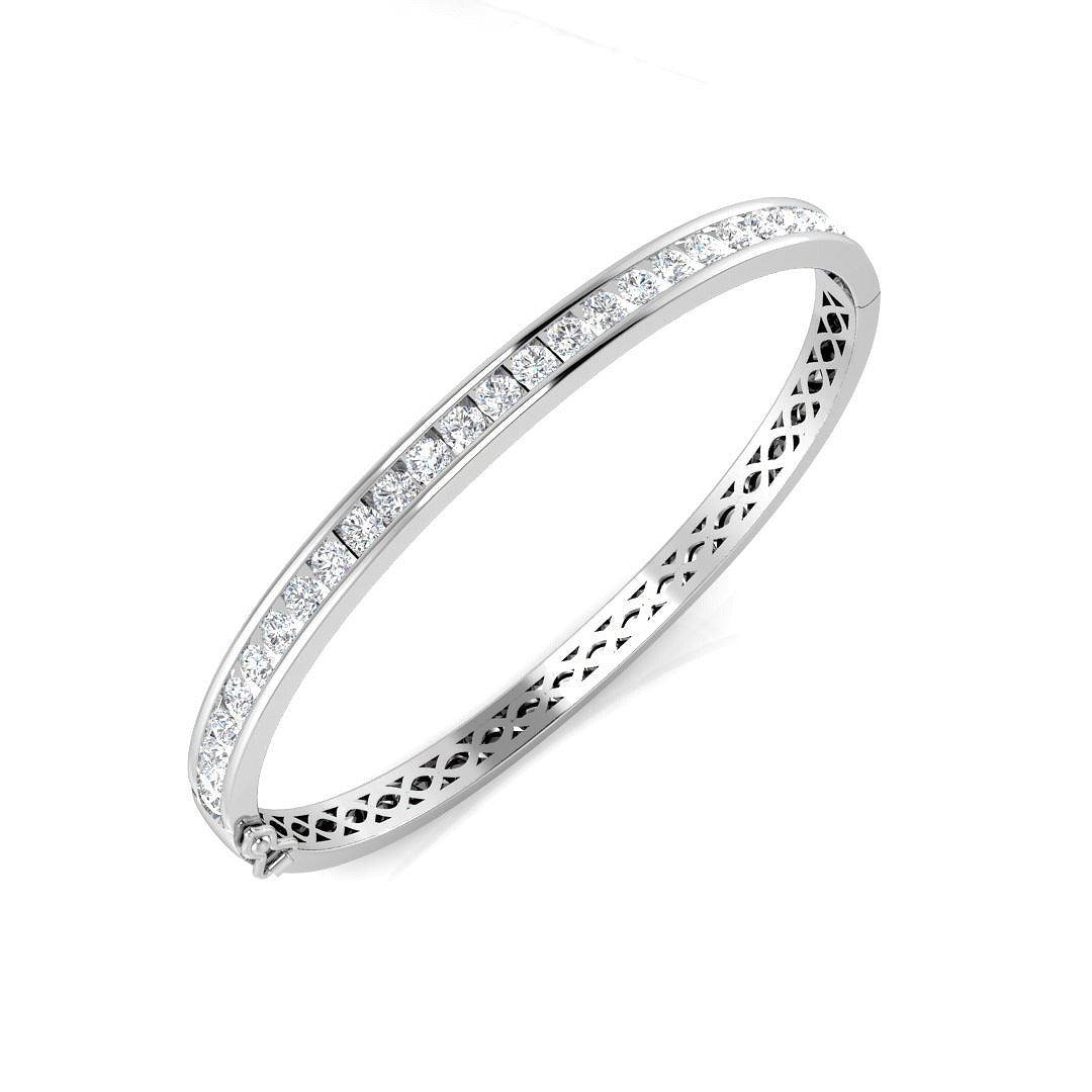 Natural Diamond Channel Set Half Eternity Bangle with Hinged Lock in 10K/14K gold and platinum with certified lab-grown or natural diamonds