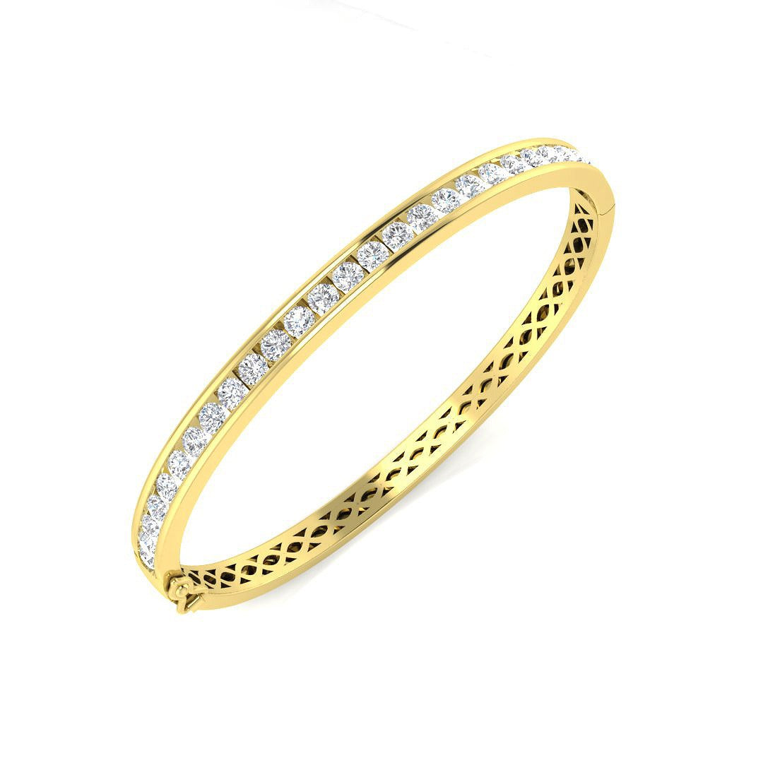 Natural Diamond Channel Set Half Eternity Bangle with Hinged Lock in 10K/14K gold and platinum with certified lab-grown or natural diamonds