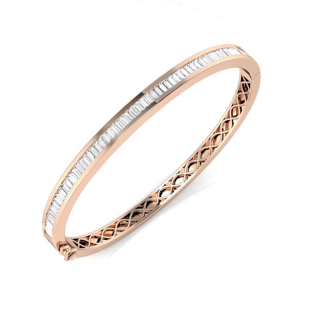Platinum Lab Created Baguette Cut Diamond Channel Set Hinged Bangle with Box Clasp in 10K/14K gold and platinum with certified lab-grown or natural diamonds