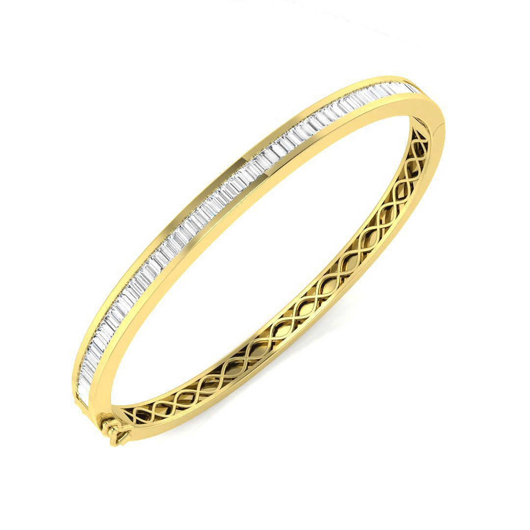 Platinum Lab Created Baguette Cut Diamond Channel Set Hinged Bangle with Box Clasp in 10K/14K gold and platinum with certified lab-grown or natural diamonds