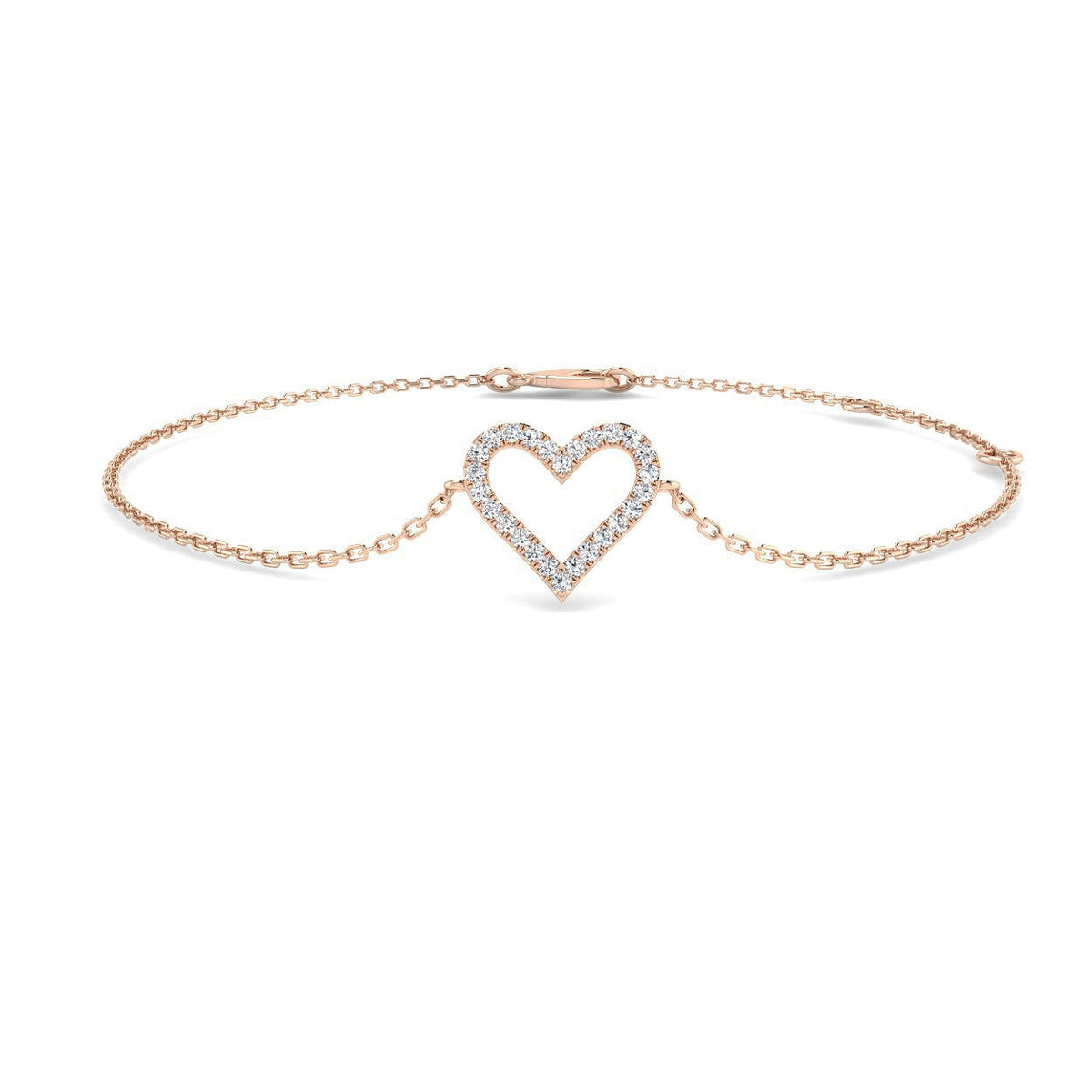 Lab Grown Diamond Pave Heart Bracelet in 10K/14K gold and platinum with certified lab-grown or natural diamonds