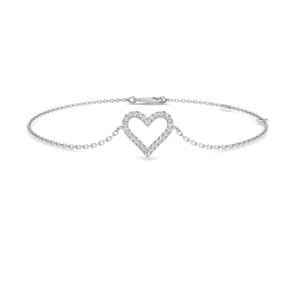 Lab Grown Diamond Pave Heart Bracelet in 10K/14K gold and platinum with certified lab-grown or natural diamonds