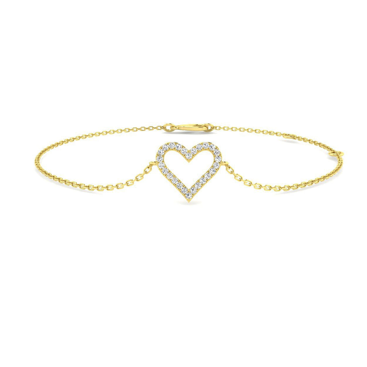 Lab Grown Diamond Pave Heart Bracelet in 10K/14K gold and platinum with certified lab-grown or natural diamonds
